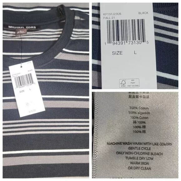 NWT MICHAEL KORS MEN'S BLACK STRIPE CREW NECK SHORT SLEEVE T-SHIRT - Picture 3 of 3